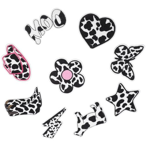 DIYEAH 9 Stück Teiliges Niedlicher Kuh Design Patches für DIY Reparaturen an Kleidung Rucksäcken und Selbstklebende Tier Patches für Kreative Modeaccessoires von DIYEAH
