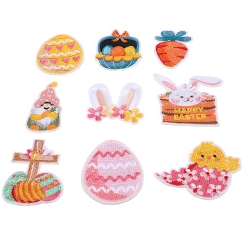 DIYEAH 9 Stück Teiliges Ostern Aufbügelbare Stoffflicken Cartoon Hase und Stickerei Patches für Jeans Hüte und Kleidung für Diy Dekoration von DIYEAH