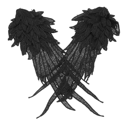 DIYEAH Bestickte Engelsflügel Applikationen aus Schwarzer Spitze Langlebige DIY Lace Patches für Kleidung Schuhe Haaraccessoires zum Aufnähen und Verzieren bei Festen von DIYEAH