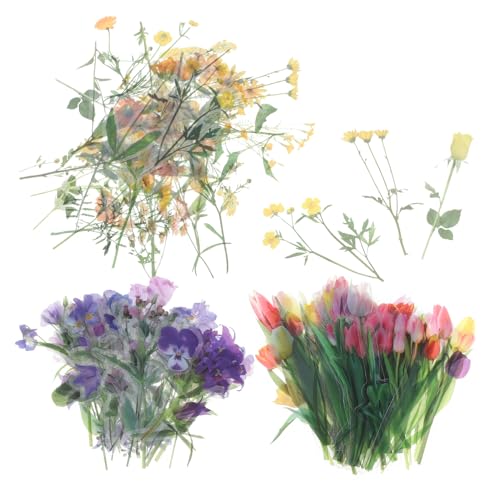 DIYEAH Blumenaufkleber mit Transparenten Pet Stickern für Scrapbooking Journaling Diy Dekoration Selbstklebend für Laptop Tagebuch Planner Collagen von DIYEAH