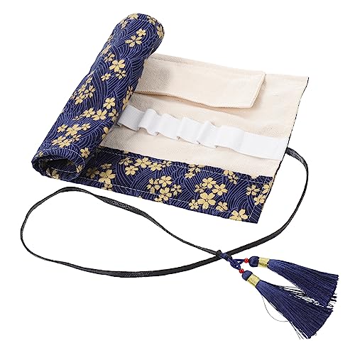 DIYEAH Häkelwerkzeug Aufbewahrungstasche Faltbares Nadelmäppchen Robuster Fächer für Stricknadeln für Diy Projekte Blaues Kirschblüten Design von DIYEAH