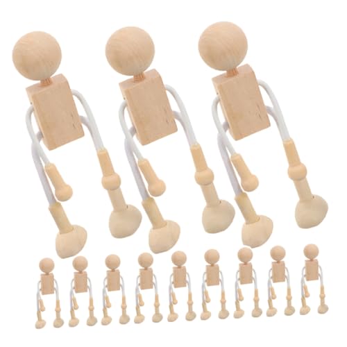 DIYEAH Hölzerne Cartoon Puppe Klein DIY Holzfigur Holz Minifiguren Spielzeugmodell Holzhandwerk Holzpuppen In Menschenform Kleine Holzfiguren Puppen Basteln Blankofiguren von DIYEAH