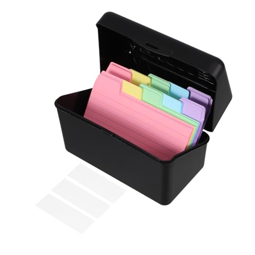 DIYEAH Indexkartenbox Schwarz mit Haftnotizen und Blanko Registerkarten Stabiler Kunststoff Aufbewahrungsbox für Notizkarten Rezeptkarten und Organisationshilfe für Büro und Zuhause von DIYEAH