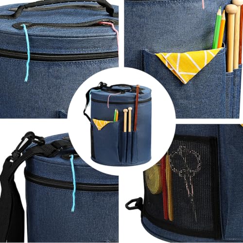 DIYEAH Oxford Garn Aufbewahrungstasche mit Reißverschluss Kratzfest Geräumig Leicht für Stricknadeln Schere Maßband und Nähzubehör Praktische Mehrfachfächer Handliche Wolltasche von DIYEAH