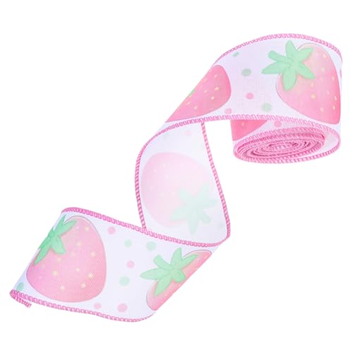 DIYEAH Sommerliches Erdbeer-ripsband Breit Yards Polyester Geschenkband für Geschenkverpackung DIY Basteln Partydekoration Vielseitig Einsetzbar Frisches Früchtemotiv von DIYEAH