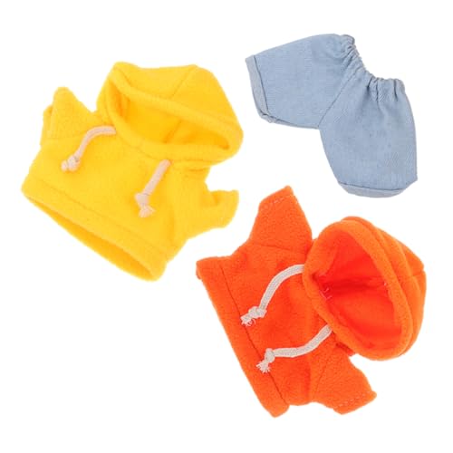 DIYEAH Teiliges Bear Outfit für Puppen Kawaii Kuschelbär Kleidung mit Orangefarbenem Hoodie Gelbem Sweatshirt und Hellblauen Jeans Weiche Vielseitige Spielzeugbekleidung für Kreative von DIYEAH