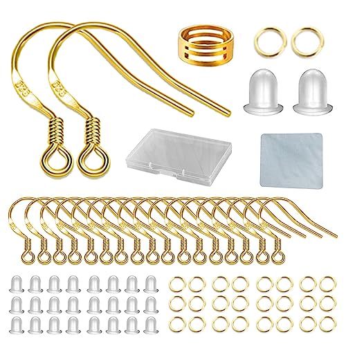 80 Stück Ohrringhaken Gold 40 Paar 240 Stück Hypoallergen mit Biegeringe und Transparente Silikonverschlüsse für die Schmuckherstellung (14K Gold) von DIYEAR