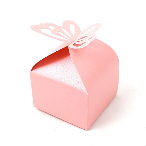 100 Stück Geschenkschachteln für Gastgeschenke, Motiv: Schmetterling, für Hochzeit, Taufe, Dekoration (Rosa) von DIYI