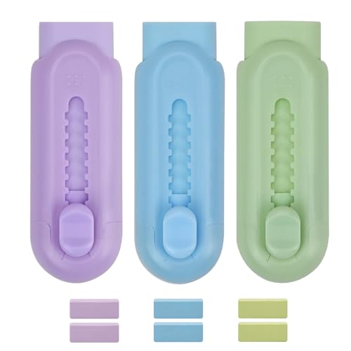 DIYJEP 3 Pcs Schiebbarer Ausziehbarer Radiergummi mit 6Pcs Ersatz Radiergummi Set, Einziehbare Radiergummis für Kinder Studenten Schreiben Zeichnung Büro Schulbedarf (Blau + Rosa + Grün) von DIYJEP