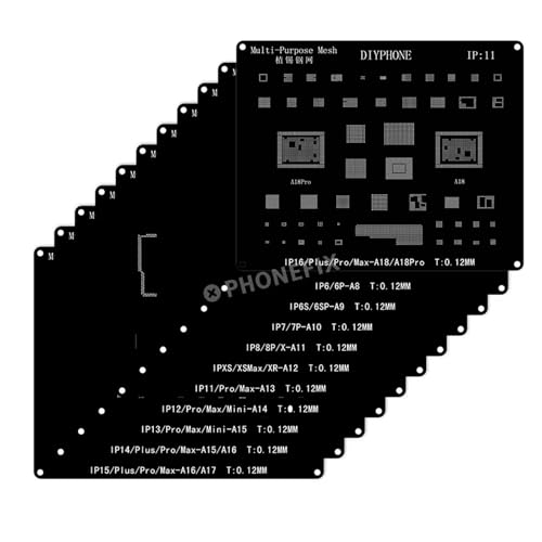 DIYPHONE BGA Reballing-Schablonen-Set, 11-teilig, Pflanzdose, Stahlgeflecht, Lötzinn-Pflanzschablone, quadratisches Loch, direkte Erwärmung, Pflanznetz für iPhone 6–16 Pro Max, CPU-IC-Chip-Reparatur DIYPHONE BGA Reballing-Schablonen-Set, 11-teilig, Pflanzdose, Stahlgeflecht, Lötzinn-Pflanzschablone, quadratisches Loch, direkte Erwärmung, Pflanznetz für iPhone 6–16 Pro Max, CPU-IC-Chip-Reparatur von DIYPHONE