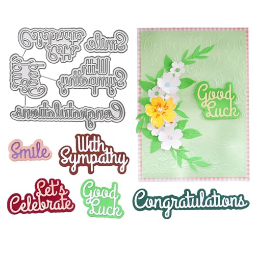 DIYOLOGY 5 Stück/Packung Grußsprüche, Metall-Stanzformen mit Schatten, Schablone für Kartenherstellung mit Sympathie, Glück, Sprüche, Stanzformen für Scrapbooking, Papierbasteln, Dekoration von DIYology