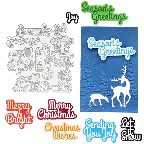 DIYOLOGY Metall-Stanzformen mit Schatten, Schablone für Kartenherstellung, Winter, Weihnachten, Wörter, Sätze, Stanzformen für Scrapbooking, Papierbasteln, Dekoration, 7 Stück/Packung von DIYology