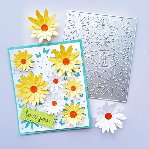 DIYOLOGY Metall-Stanzschablonen-Set mit Gänseblümchen, 2-in-1 (Hintergrund und 3D-Blumen) für Kartenherstellung, Blumen-Bastel-Stanzformen für Scrapbooking, Hochzeit, Party, Album, Papierbasteln von DIYology