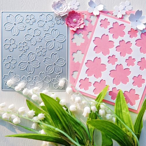 DIYOLOGY Metall-Stanzschablonen-Set mit Kirschblumen, 4 Größen in 1 Stanzformen-Set (16 Stück pro Schnitt) für Kartenherstellung, Bastel-Stanzformen für Scrapbooking, Hochzeit, Party, Album von DIYology