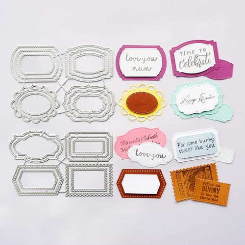 DIYOLOGY Metall-Stanzschablonen für Kartenherstellung, 8 Stile (insgesamt 20 Stück), Etiketten-Hintergrund, Bastel-Stanzformen für Scrapbooking, Etiketten, Alben, Papierbasteln, Dekoration von DIYology