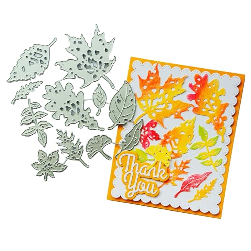 DIYOLOGY Metall-Stanzschablonen für Kartenherstellung, verwitterte Blätter, Stanzformen für Scrapbooking, Papierbasteln, Dekoration, 11 Stück/Packung von DIYology