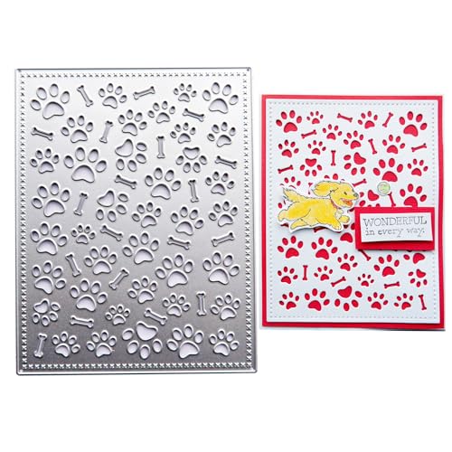 DIYOLOGY Pfotenabdruck-Hintergrund-Stanzformen aus Metall mit Stickdesign für Kartenherstellung, Haustier-Thema, Stanzschablone für Scrapbooking, Album, Fotopapier, Basteln, Dekoration von DIYology