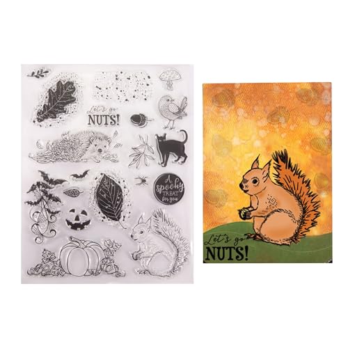 DIYology Herbstblätter, Eichhörnchen, transparente Stempel für Kartenherstellung oder Tagebuch, Halloween, Fledermaus, Katze, Kürbis, Gummistempel für Scrapbooking, Fotoalbum, Geschenkanhänger und DIYology Herbstblätter, Eichhörnchen, transparente Stempel für Kartenherstellung oder Tagebuch, Halloween, Fledermaus, Katze, Kürbis, Gummistempel für Scrapbooking, Fotoalbum, Geschenkanhänger und von DIYology