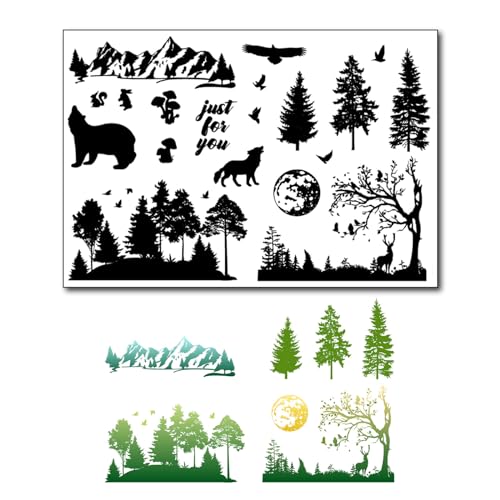 DIYology Transparente Stempel für Kartengestaltung oder Tagebuch, Silhouetten-Bäume, Berge, Wildtiere, Gummistempel für Scrapbooking, Alben, Foto, Geschenkanhänger, Papierbasteldekoration DIYology Transparente Stempel für Kartengestaltung oder Tagebuch, Silhouetten-Bäume, Berge, Wildtiere, Gummistempel für Scrapbooking, Alben, Foto, Geschenkanhänger, Papierbasteldekoration von DIYology