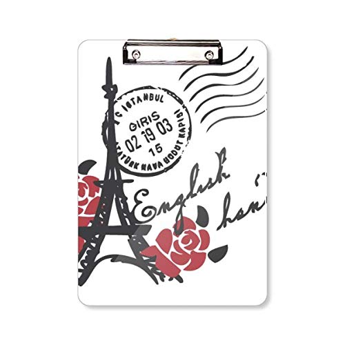 Briefmarken-Klemmbrett im Briefmarken-Stil, Motiv: Eiffelturm, Rosen, Frankreich, Paris, A4 von DIYthinker