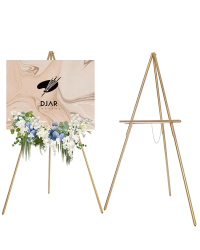 DJAR 160 cm Holz-Staffelei für Schilder, doppelte Verwendung, verstellbare Höhe, Holzboden-Staffelei für Hochzeit, Willkommensbrett, Poster, Bild, Foto (Gold, 1pc) von DJAR