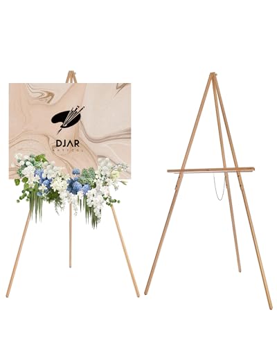 DJAR 160 cm Holz-Staffelei für Schilder, doppelte Verwendung, verstellbare Höhe, Holzboden-Staffelei für Hochzeit, Willkommensbrett, Poster, Bild, Foto (Natur, 1pc) von DJAR
