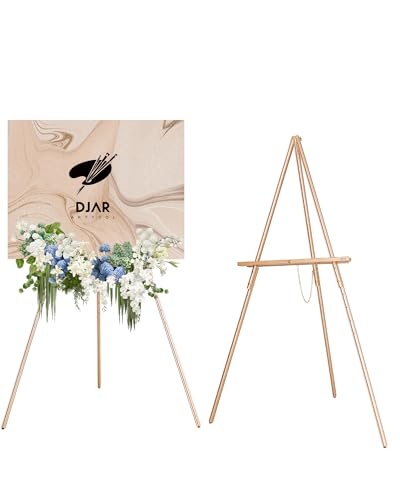 DJAR 160 cm Holz-Staffelei für Schilder, doppelte Verwendung, verstellbare Höhe, Holzboden-Staffelei für Hochzeit, Willkommensbrett, Poster, Bild, Foto (Roségold, 1pc) von DJAR