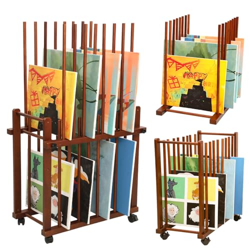 DJAR Doppeltes Kunst-Aufbewahrungsregal, Holz-Leinwand, Künstleraufbewahrung mit vier Lenkrollen, kann gut Platz für Zeichenbretter, Kunstdrucke, Kunstwerke, Galerie von DJAR