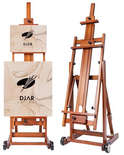 DJAR Extra große Studio-Malstaffelei, hochwertiges Buchenholz, beweglich und verstellbare Kunststaffelei mit H-Rahmen, für Erwachsene, Künstler, hält Leinwand bis zu 198,1 cm, Walnuss von DJAR