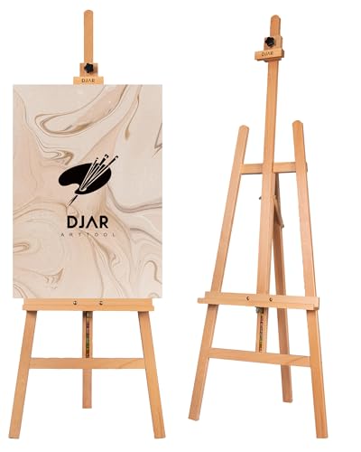 DJAR Holz-Staffelei zum Malen, 144 - 198 cm, verstellbare Höhe, für Leinwand bis 109 cm, Bodenstaffelei für Erwachsene, Anfänger von DJAR