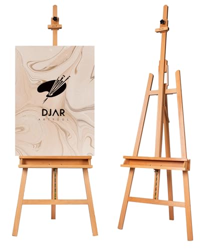 DJAR Kunststaffelei Ständer zum Malen, massives Buchenholz, verstellbar, groß, Studio-Bodenstaffelei mit Ablageschale für Erwachsene, Studenten, hält Leinwand bis zu 124,5 cm, Natur von DJAR