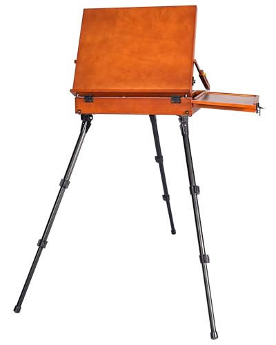 DJAR Plein Air Kunst-Staffelei, Buchenholz, professionelle Aquarell-Pochade-Box mit Edelstahl-Stativ, tragbare Aufbewahrungsbox für Künstler, Erwachsene, Walnuss von DJAR