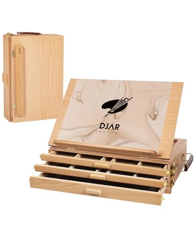 DJAR Tisch-Skizzenbox Kunststaffelei mit 3 Schubladen, verstellbare tragbare Schreibtisch-Staffelei aus Buchenholz, Tischständer für Erwachsene, Studenten, Teenager, Natur DJAR Tisch-Skizzenbox Kunststaffelei mit 3 Schubladen, verstellbare tragbare Schreibtisch-Staffelei aus Buchenholz, Tischständer für Erwachsene, Studenten, Teenager, Natur von DJAR