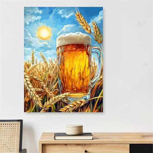 Bier Malen Nach Zahlen Erwachsene mit Rahmen, Malen Nach Zahlen Erwachsene Weizen, DIY Handgemalt Ölgemälde Kit mit Pinseln + Acrylfarbe + 40x50cm Leinwand Knitterfreie, Deko Schlafzimmer,Model869 von DJCZSCC