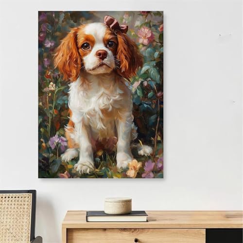 Hund Malen Nach Zahlen Erwachsene mit Rahmen, Malen Nach Zahlen Erwachsene Blume, DIY Handgemalt Ölgemälde Kit mit Pinseln + Acrylfarbe + 30x40cm Leinwand Knitterfreie, Deko Schlafzimmer,Model839 von DJCZSCC