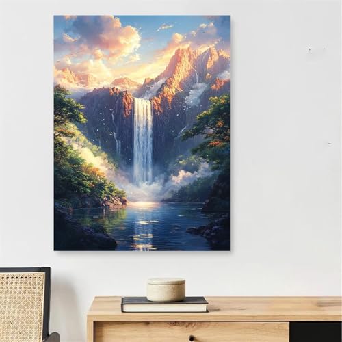Malen Nach Zahlen Bergspitze Paint by Numbers Fallen Malen Nach Zahlen Erwachsene mit Rahmen 40x50cm DIY Knitterfreie Ölgemälde Bastelset mit 3 Pinseln für Zimmer Deko, Geschenke für Frauen,Model171 von DJCZSCC