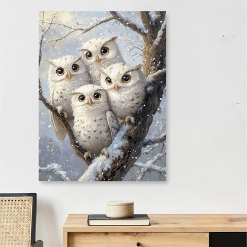 Malen Nach Zahlen Erwachsene Eule, Tier Malen Nach Zahlen mit Rahmen 40x50cm Leinwand, DIY Painting by Numbers Adults Handgemalt Ölgemälde mit 3 Pinseln und Acrylfarbe, Wanddeko Wohnzimmer,Model940 von DJCZSCC