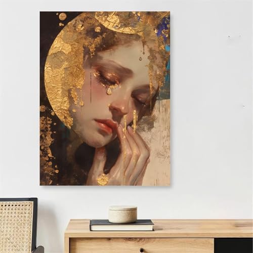 Malen Nach Zahlen Erwachsene Mädchen, Tränen Malen Nach Zahlen mit Rahmen 40x50cm, DIY Painting by Numbers Adults Handgemalt Ölgemälde Kit mit 3 Pinseln und Acrylfarbe, Wanddeko Wohnzimmer,Model844 von DJCZSCC