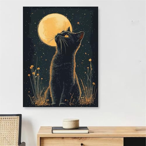 Malen Nach Zahlen Erwachsene Mond, Schwarze Katze Malen Nach Zahlen mit Rahmen 40x50cm, DIY Painting by Numbers Adults Handgemalt Ölgemälde mit 3 Pinseln und Acrylfarbe, Wanddeko Wohnzimmer,Model142 Malen Nach Zahlen Erwachsene Mond, Schwarze Katze Malen Nach Zahlen mit Rahmen 40x50cm, DIY Painting by Numbers Adults Handgemalt Ölgemälde mit 3 Pinseln und Acrylfarbe, Wanddeko Wohnzimmer,Model142 von DJCZSCC