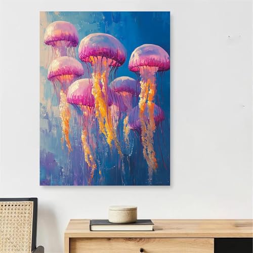 Malen Nach Zahlen Erwachsene Qualle, Tier Malen Nach Zahlen mit Rahmen 100x160cm, DIY Painting by Numbers Adults Handgemalt Ölgemälde Kit mit 3 Pinseln und Acrylfarbe, Wanddeko Wohnzimmer,Model832 von DJCZSCC