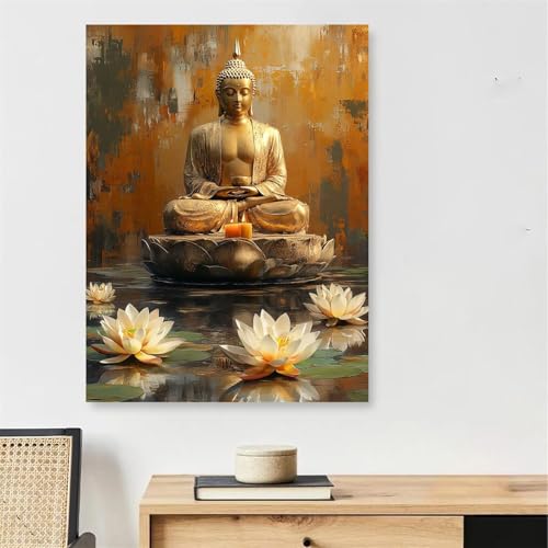 Malen Nach Zahlen Erwachsene Zen, Lotus Malen Nach Zahlen mit Rahmen 40x50cm Leinwand, DIY Painting by Numbers Adults Handgemalt Ölgemälde mit 3 Pinseln und Acrylfarbe, Wanddeko Wohnzimmer,Model889 von DJCZSCC