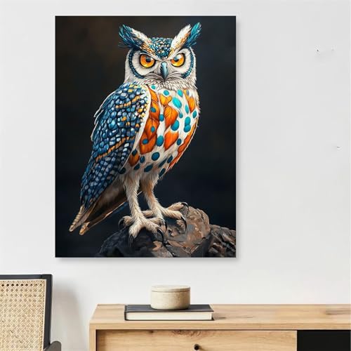 Malen Nach Zahlen Eule Paint by Numbers Tier Malen Nach Zahlen Erwachsene mit Rahmen 15x20cm DIY Knitterfreie Leinwand Ölgemälde Bastelset mit 3 Pinseln für Zimmer Deko, Geschenke für Frauen,Model795 von DJCZSCC