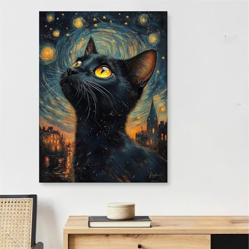 Schwarze Katze Malen Nach Zahlen Erwachsene mit Rahmen, Malen Nach Zahlen Erwachsene Sternenhimmel, Ölgemälde Kit mit Pinseln + Acrylfarbe + 80x120cm Leinwand Knitterfreie, Deko Schlafzimmer,Model149 Schwarze Katze Malen Nach Zahlen Erwachsene mit Rahmen, Malen Nach Zahlen Erwachsene Sternenhimmel, Ölgemälde Kit mit Pinseln + Acrylfarbe + 80x120cm Leinwand Knitterfreie, Deko Schlafzimmer,Model149 von DJCZSCC