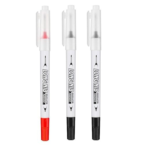 DJDLFA 3/4 Stück Doppelspitze, 20 mm tiefes Loch, lange Spitze, Kopfmarker für Metall, Perforierstift, Badezimmer, Holzbearbeitung, Dekoration, Mehrzweck, 1 rot, 2 schwarz von DJDLFA