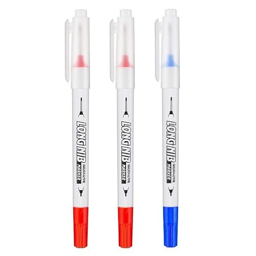 DJDLFA 3/4 Stück Doppelspitze, 20 mm tiefes Loch, lange Spitze, Kopfmarker für Metall, Perforierstift, Badezimmer, Holzbearbeitung, Dekoration, Mehrzweck, 2 Stück, Rot / Blau von DJDLFA