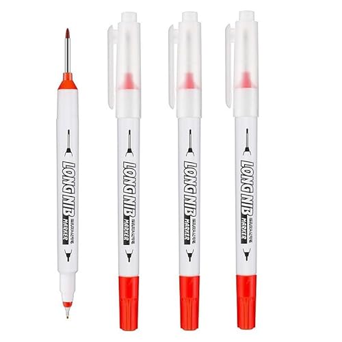DJDLFA 3/4 Stück Doppelspitze, 20 mm tiefes Loch, lange Spitze, Kopfmarker für Metall, Perforierstift, Badezimmer, Holzbearbeitung, Dekoration, Mehrzweck, 4 Stück (4 rot) von DJDLFA