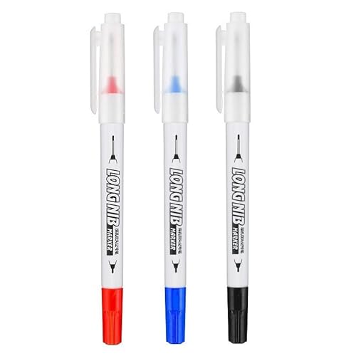 DJDLFA 3/4 Stück Doppelspitze, 20 mm tiefes Loch, lange Spitze, Kopfmarker für Metall, Perforierstift, Badezimmer, Holzbearbeitung, Dekoration, vielseitig einsetzbar (1 Rot, 1 Blau, 1 Schwarz) von DJDLFA