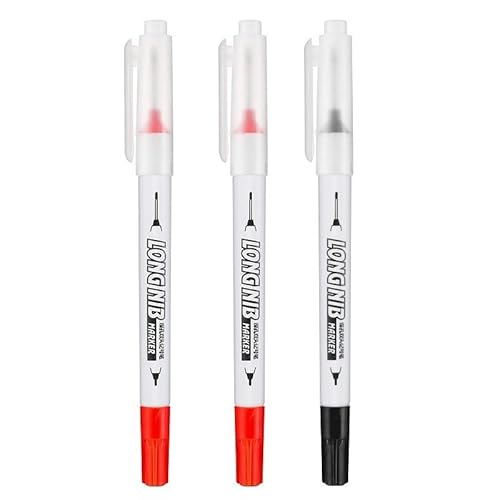DJDLFA 3/4 Stück Doppelspitze, 20 mm tiefes Loch, lange Spitze, Kopfmarker für Metall, Perforierstift, Badezimmer, Holzbearbeitung, Dekoration, vielseitig einsetzbar (2 Rot, 1 Schwarz) von DJDLFA