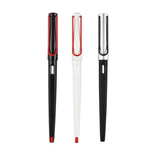 DJDLFA Fashion Füllfederhalter, 18 cm lang mit rotem großem Clip, EF/F extra feine Spitze, Tintenstifte zum Schreiben in Schwarz/Silber/Weiß, 3 Stück/Set (3 Stück schwarz, gebogene Spitze) von DJDLFA