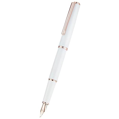 DJDLFA Füllfederhalter, Roségold, gravierbar, für Paare, Kalligraphie, Geschenkbox, Business, Studenten, Retro, Unisex (Weiß, einzelner Stift, fein 0,5 mm) von DJDLFA